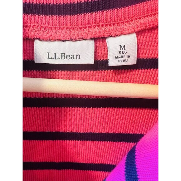 LL Bean Women’s French Sailor’s 1/4 Zip Stripe Pullover Size Medium Pink Navy - Picture 4 of 6